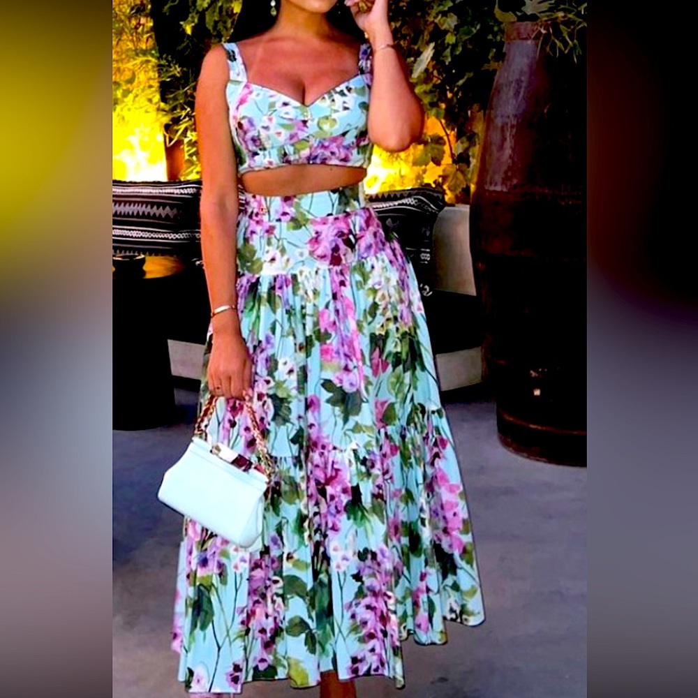 Dolce & Gabbana 2022 bluebell Campanule print Floral Maxi Skirt